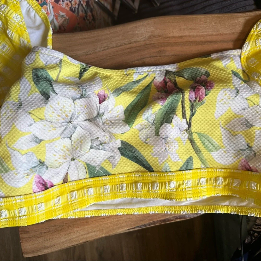 Modcloth Sissone Bikini Cropped Top Retro Yellow Floral - Picture 5 of 10